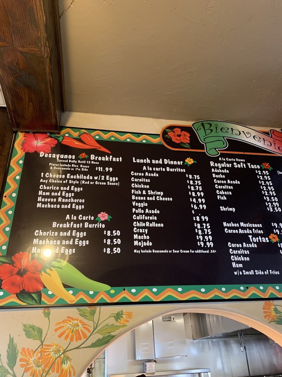Menu board with breakfast and lunch